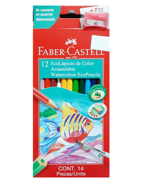 L pices de colores acuarelables con pincel y sacapunta FABER CASTELL-1