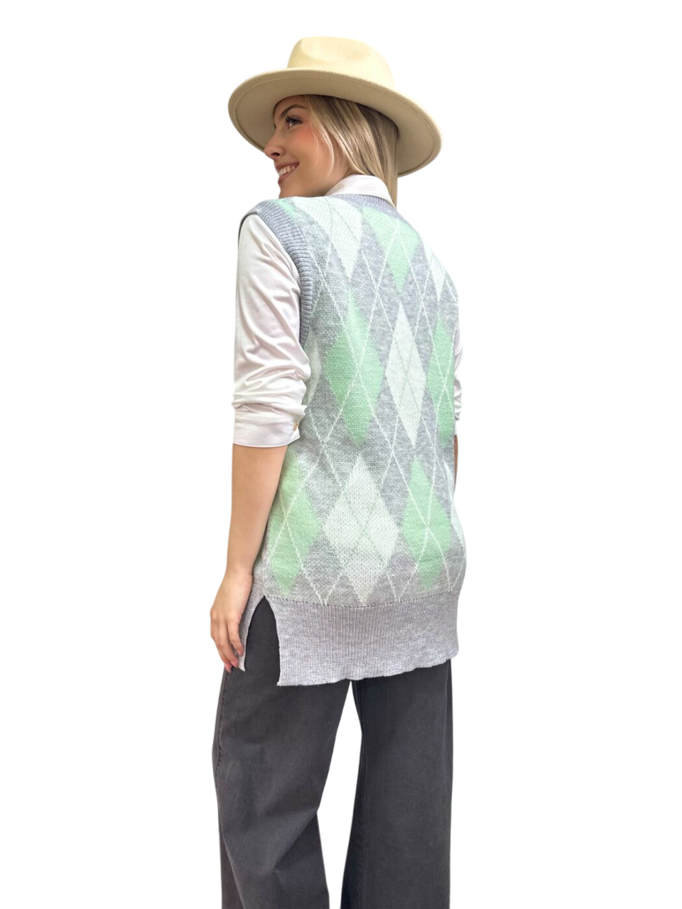 Sweater Sin Mangas Rombos - Tikva Chile-3