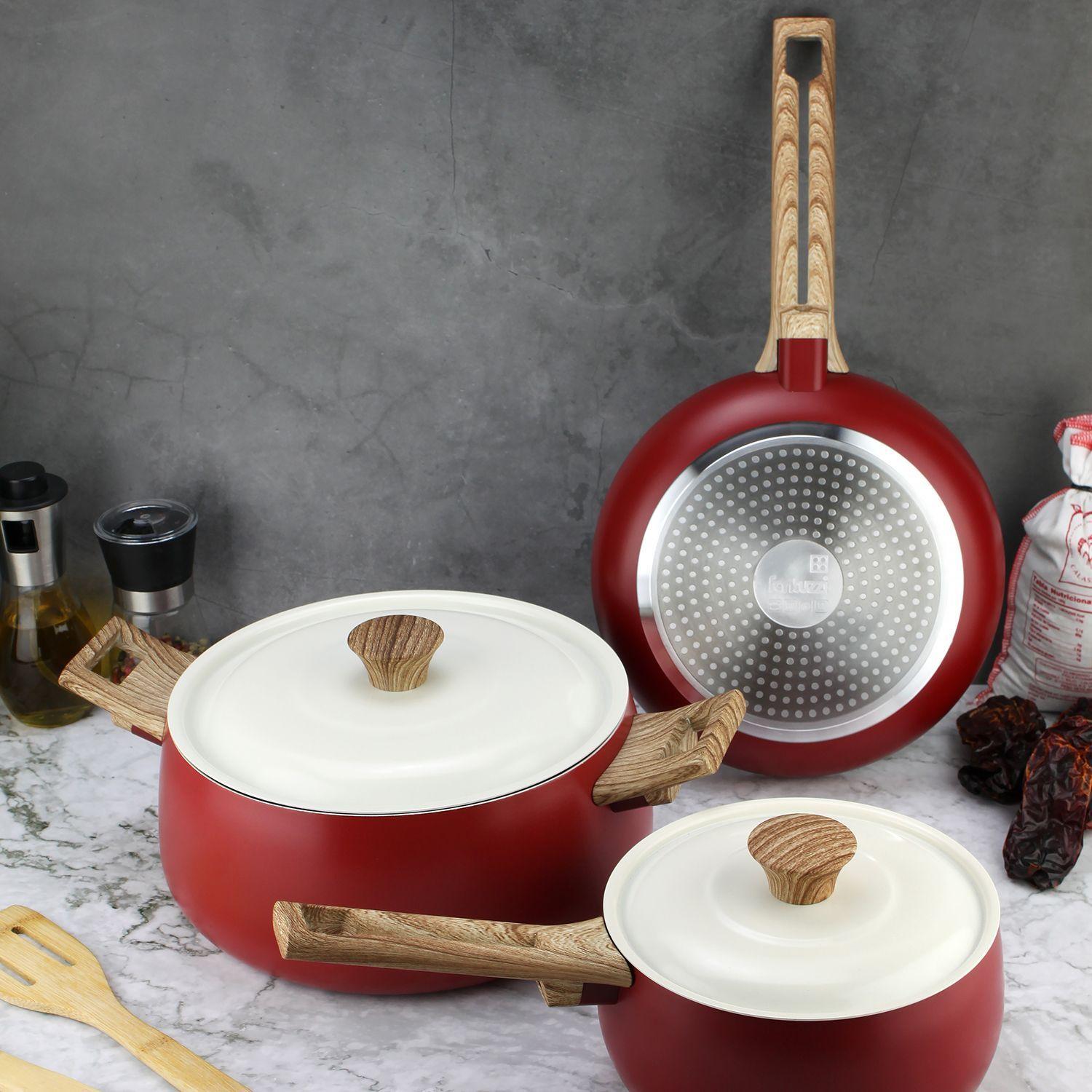 Batería de cocina de aluminio 7 Piezas Rojo Biela Fantuzzi-6