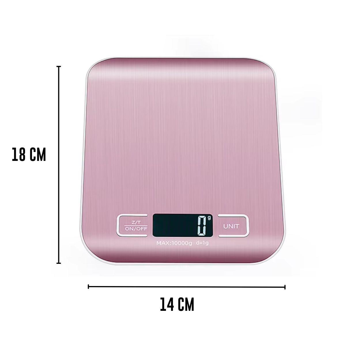 Balanza Digital Cocina Rosa 10kg | Gramera Precisa Acero Inoxidable LCD-3