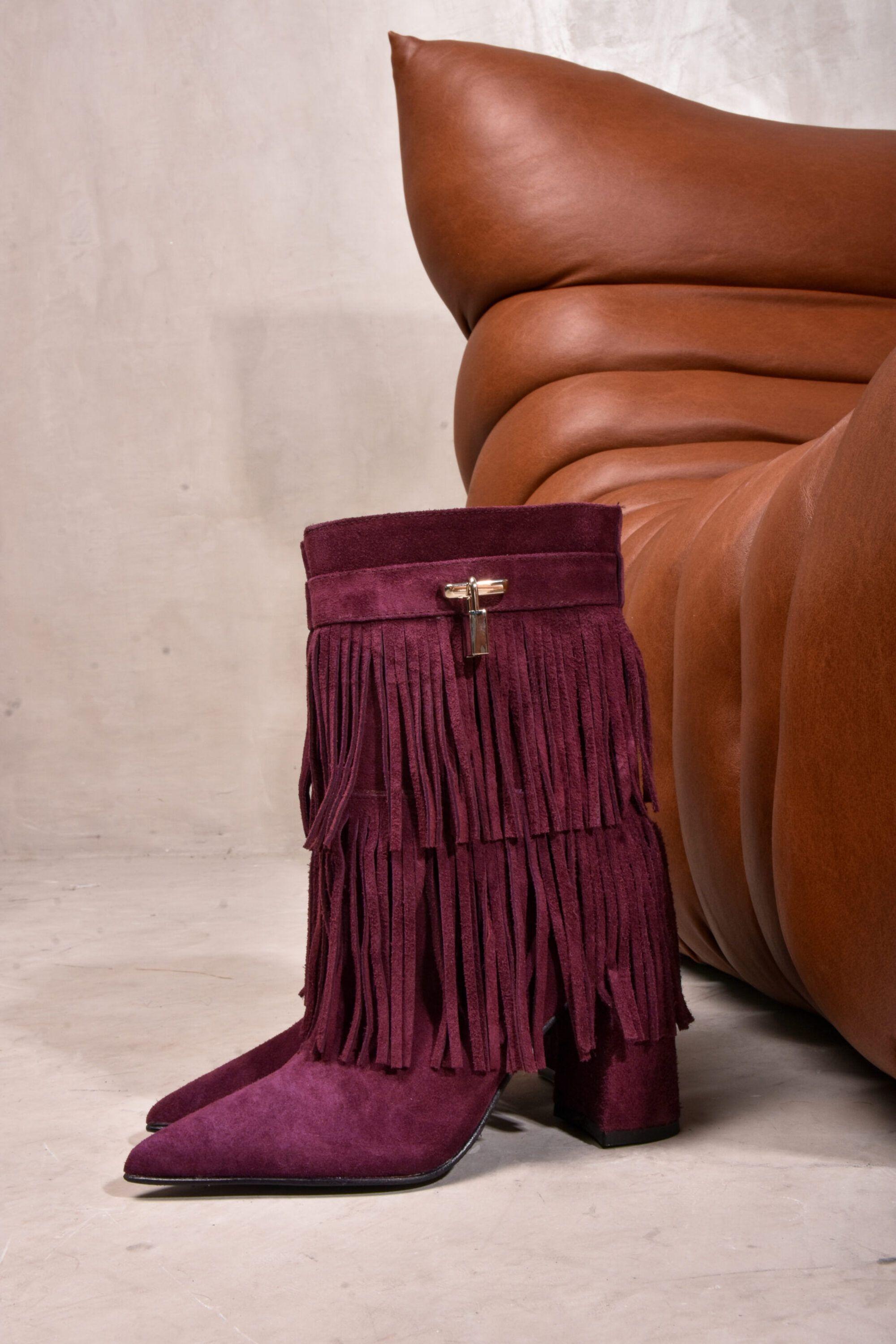 Bota Arvok Flecos Gamuza Caña Baja Burdeo-1
