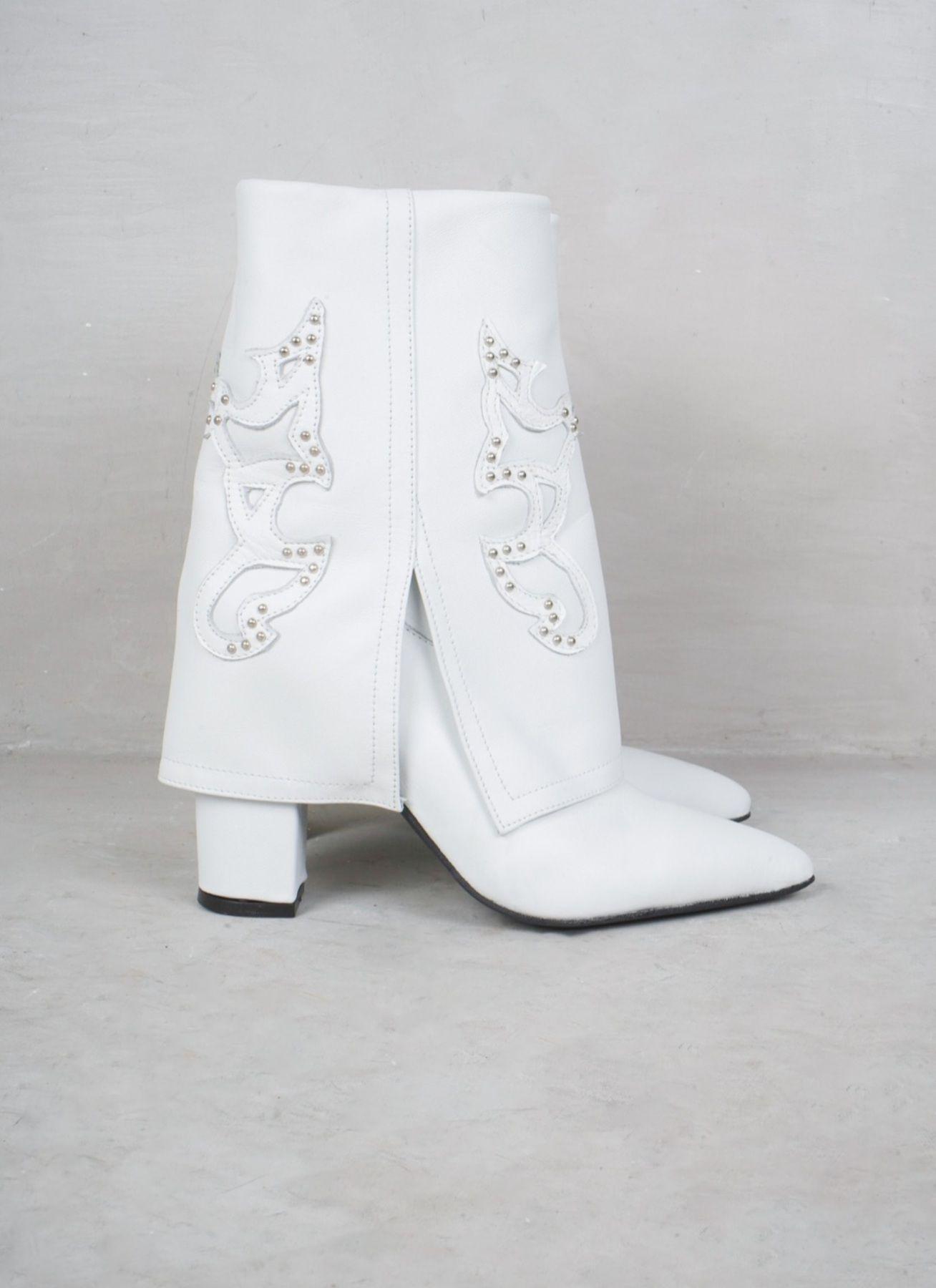 Bota Texana Cuero Vocher Blanco-2