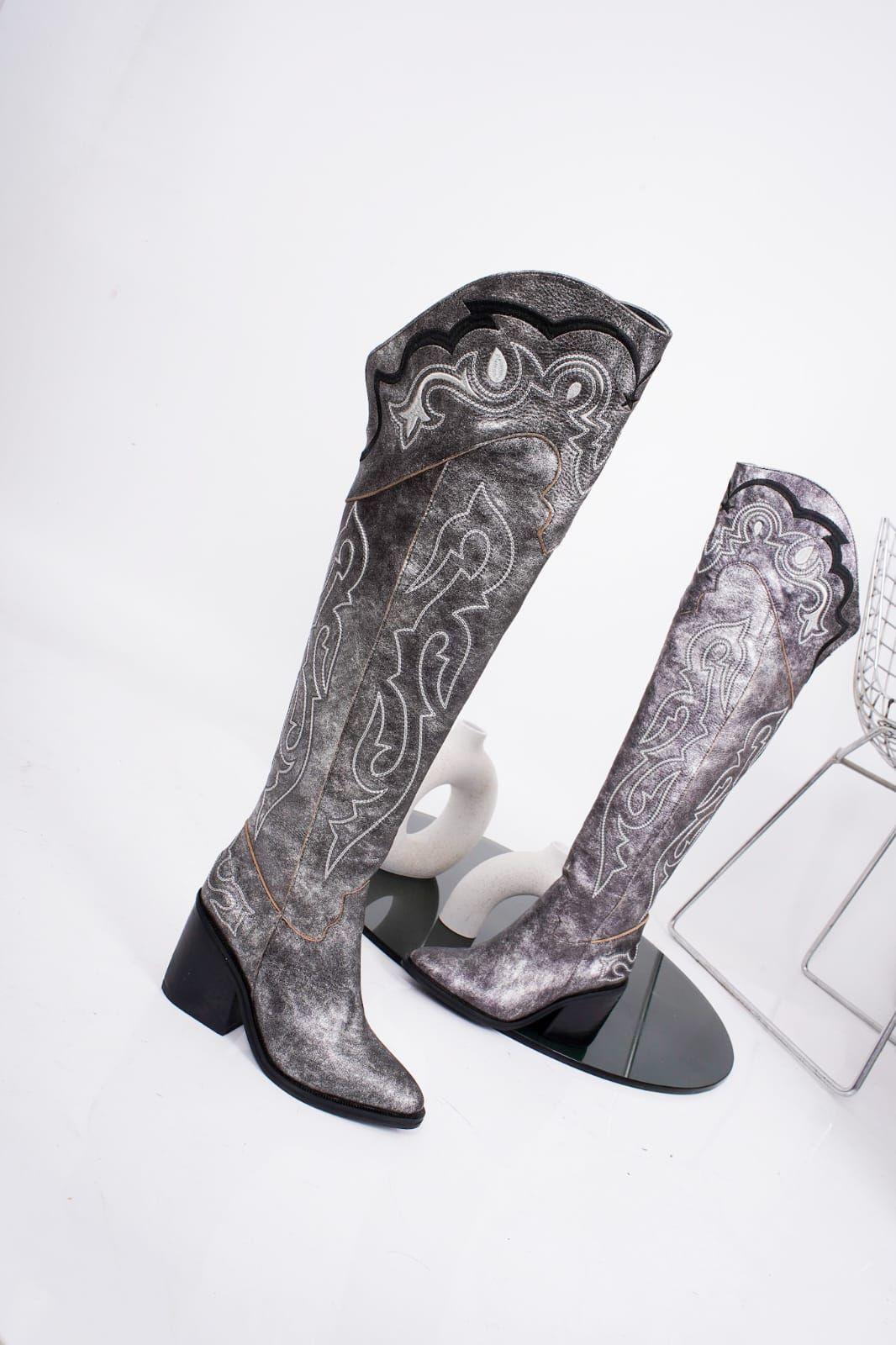 Bota Larga Texana Jagger Cuero Plateada -2