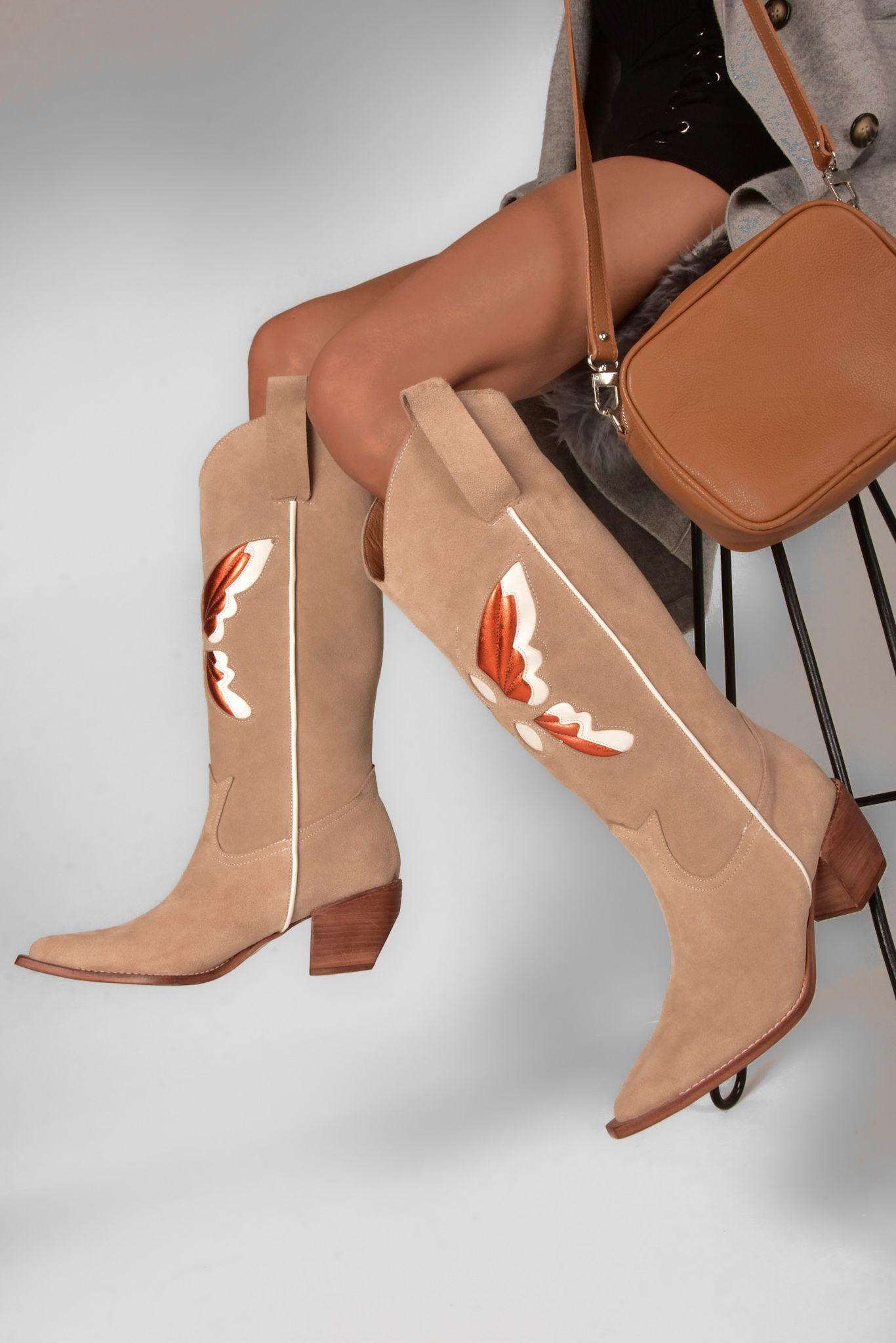 Bota Texana Polly Gamuza Café Butterfly-2