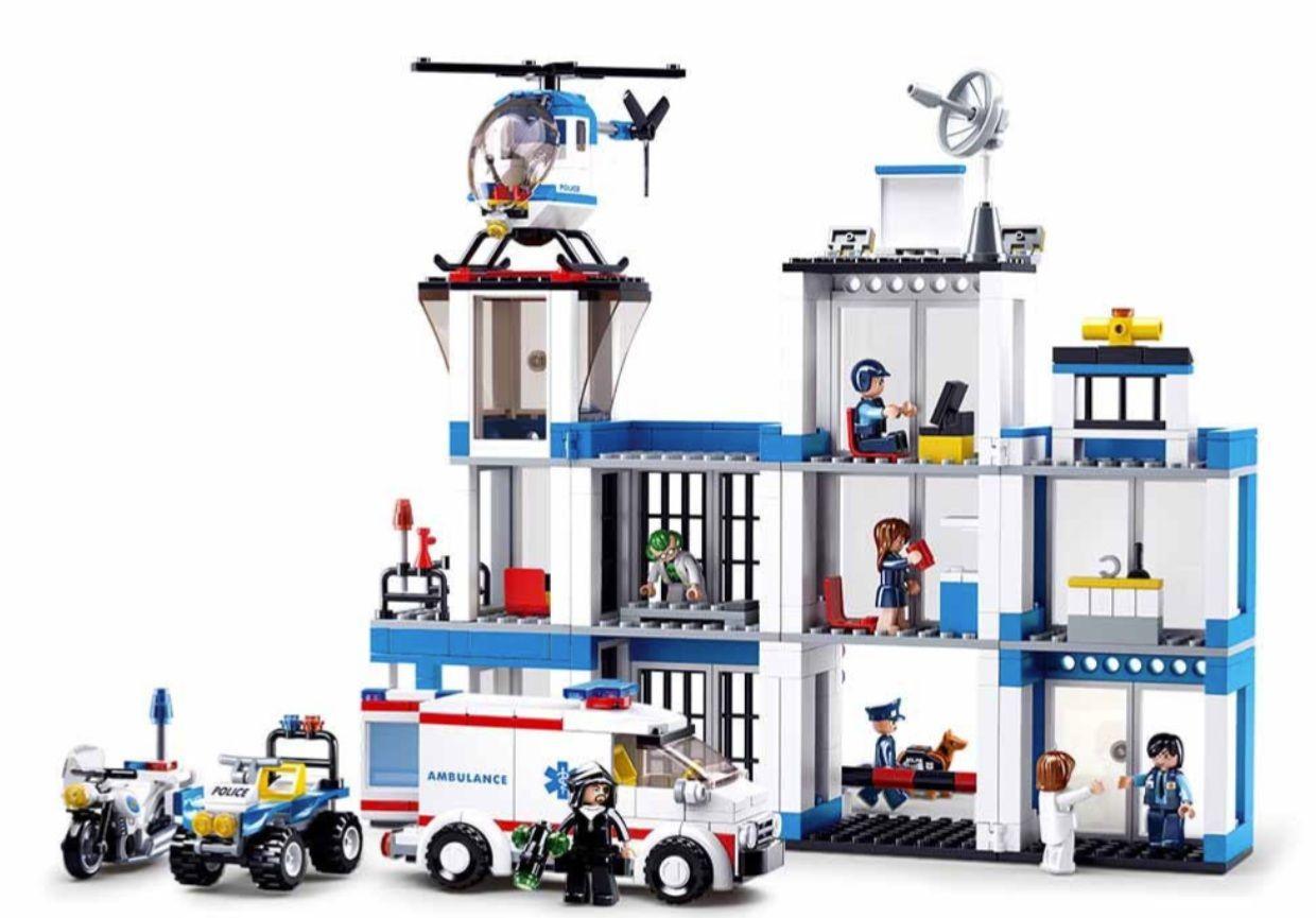 Estación Policial con Ambulancia y Helicoptero, compatible Lego-4