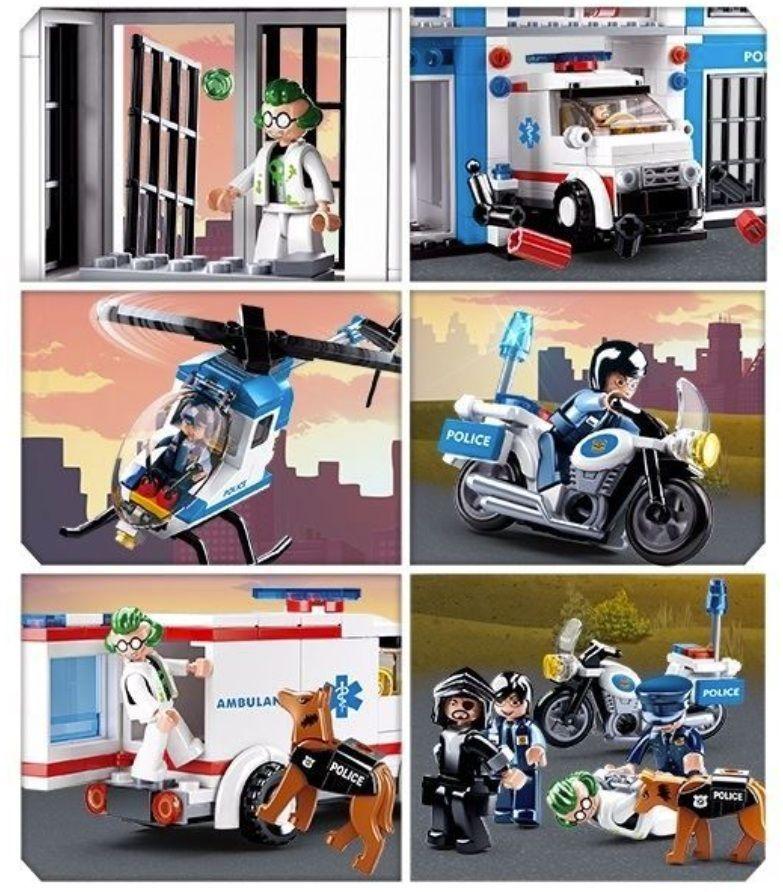 Estación Policial con Ambulancia y Helicoptero, compatible Lego-5