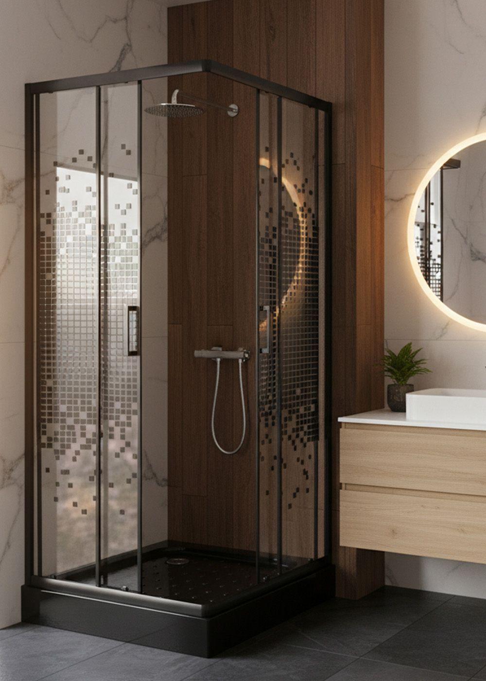 SHOWER DOOR JOYTEK RECTO MOSAIC BLACK 70X70X199 CM (INCLUYE RECEPTÁCULO)-3