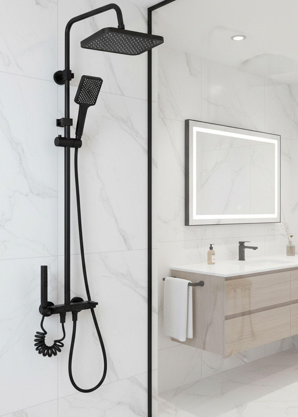 COLUMNA DUCHA TECLADO MONOMANDO 4 FUNCIONES PLATO RECTANGULAR NEGRA-5