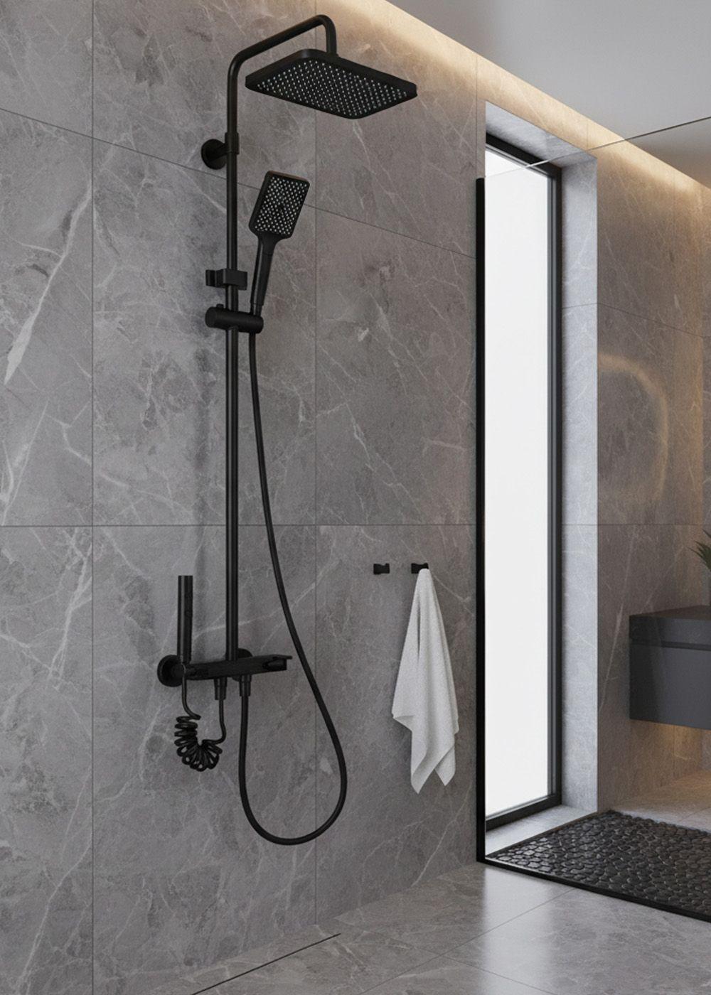 COLUMNA DUCHA TECLADO MONOMANDO 4 FUNCIONES PLATO RECTANGULAR NEGRA-6