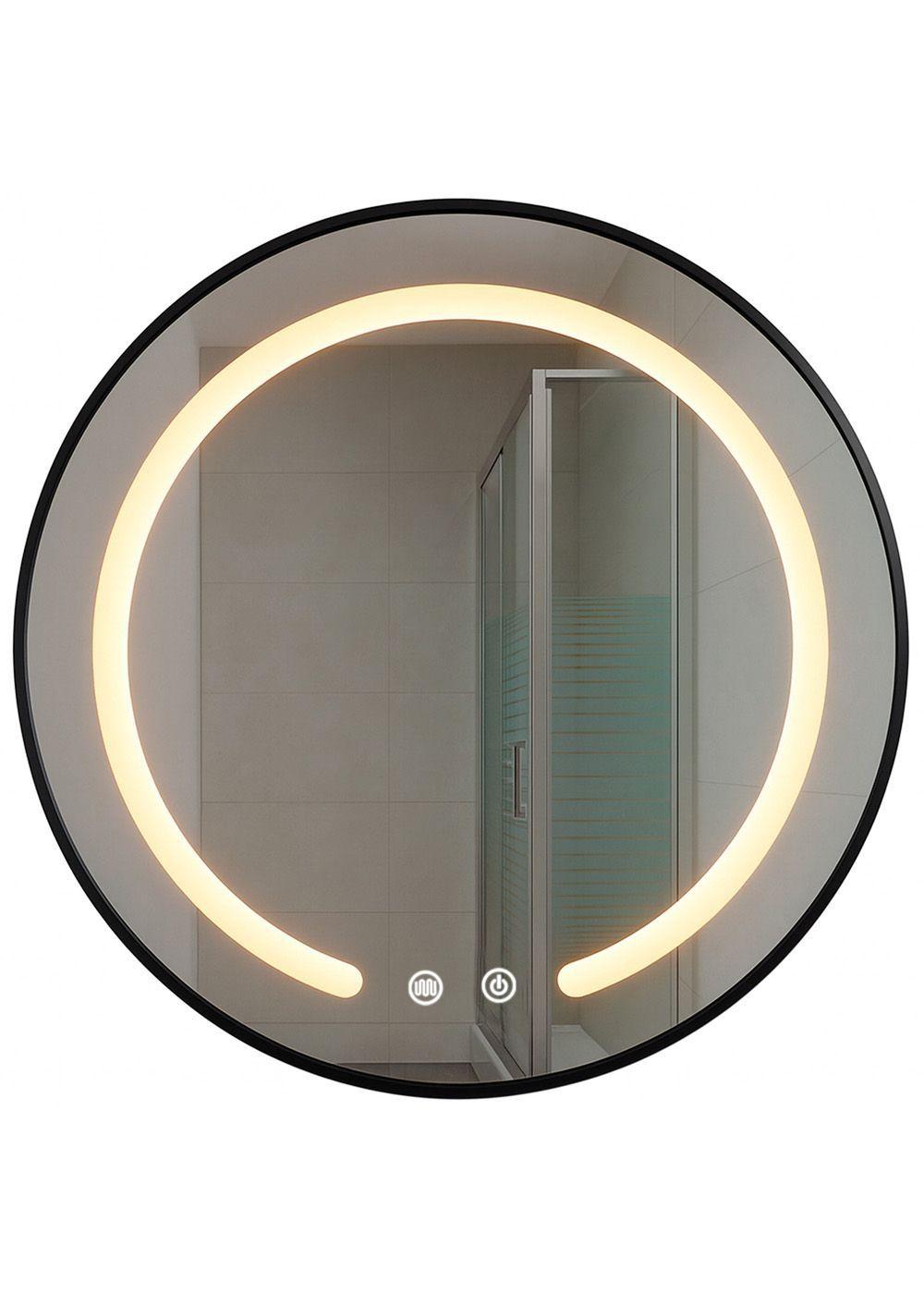 Espejo Redondo Marco Negro Touch con Luz Led 3 colores 80 cm-1