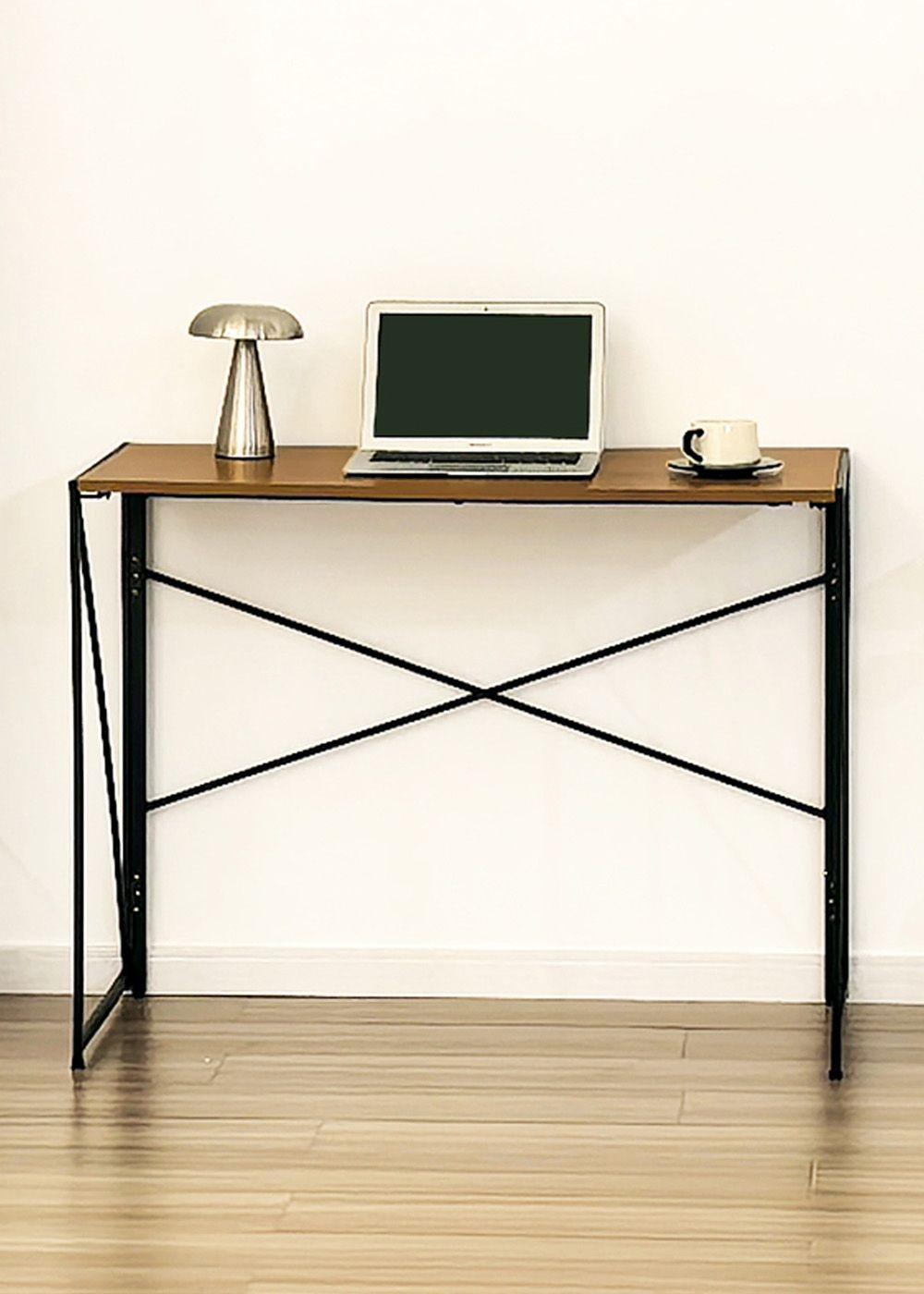 Mesa Escritorio Plegable de Metal y Madera Roble Oscuro 100x50x75 cm-2