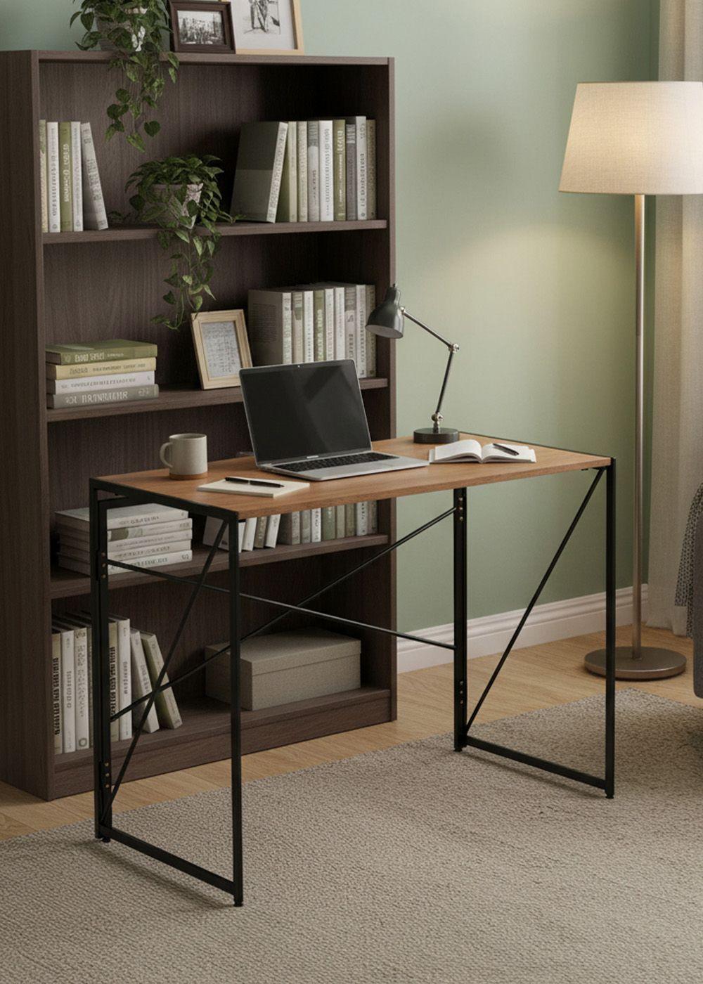 Mesa Escritorio Plegable de Metal y Madera Roble Oscuro 100x50x75 cm-3