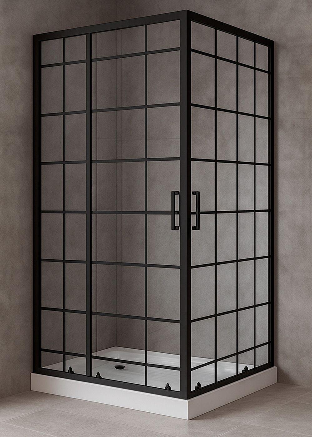 Shower Door Joytek Recto Cuadros Negros 100x70x198cm con Receptáculo-2