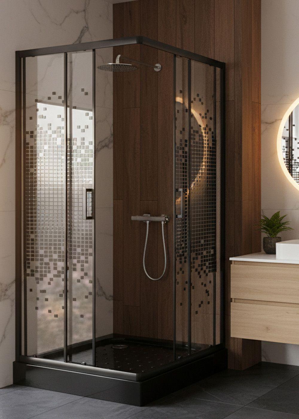 SHOWER DOOR JOYTEK RECTO MOSAIC BLACK 80X80X199 CM (INCLUYE RECEPTÁCULO)-4