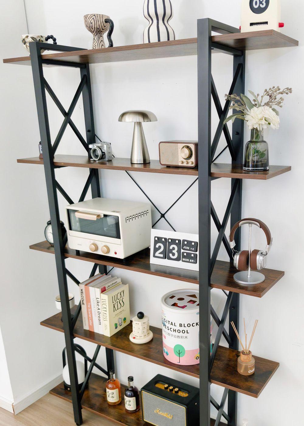 Estante de Metal y Madera 5 Niveles 120x28.5x182 cm Nogal Oscuro-4