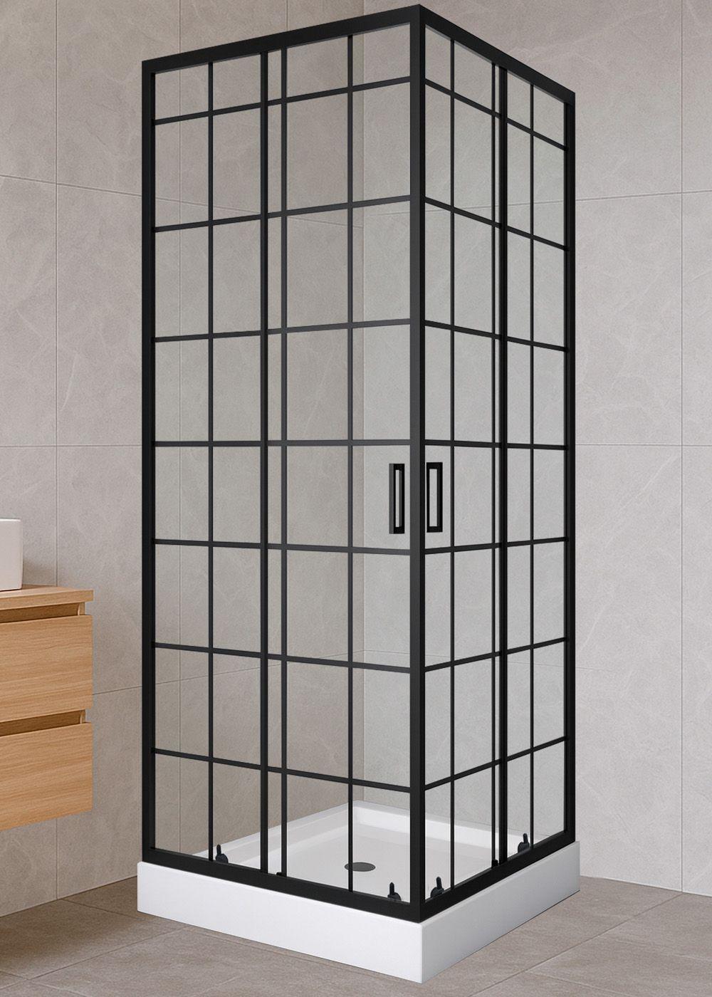 Shower Door Joytek Recto Cuadros Negros 70x70x198cm con Receptáculo-0