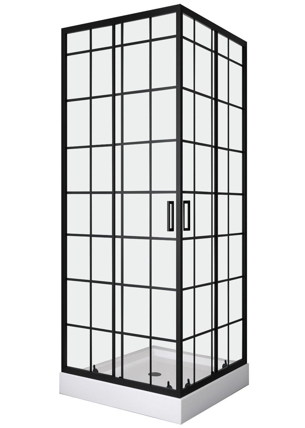 Shower Door Joytek Recto Cuadros Negros 70x70x198cm con Receptáculo-1