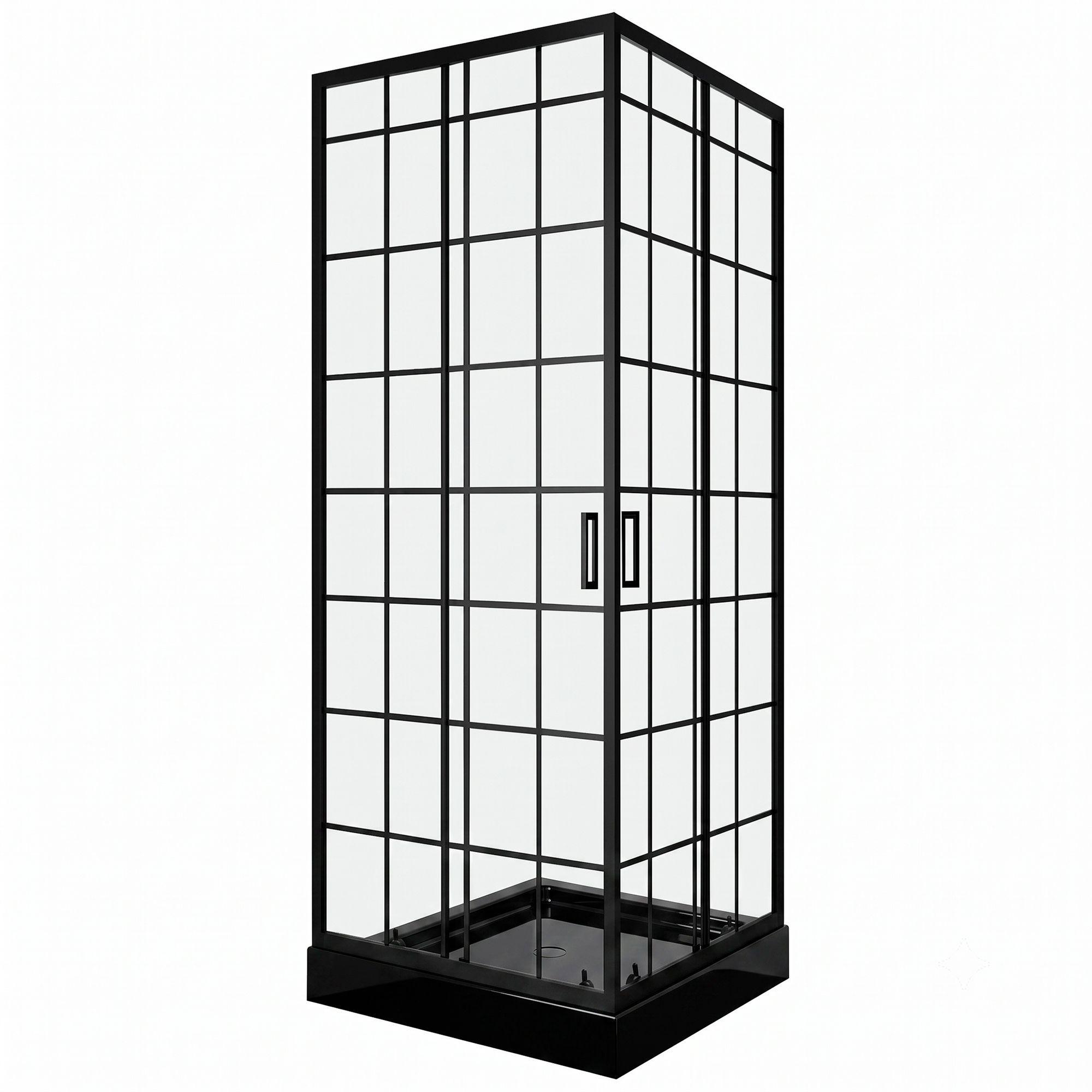 Shower Door Joytek Recto Cuadros Negros 70x70x198cm con Receptáculo-1