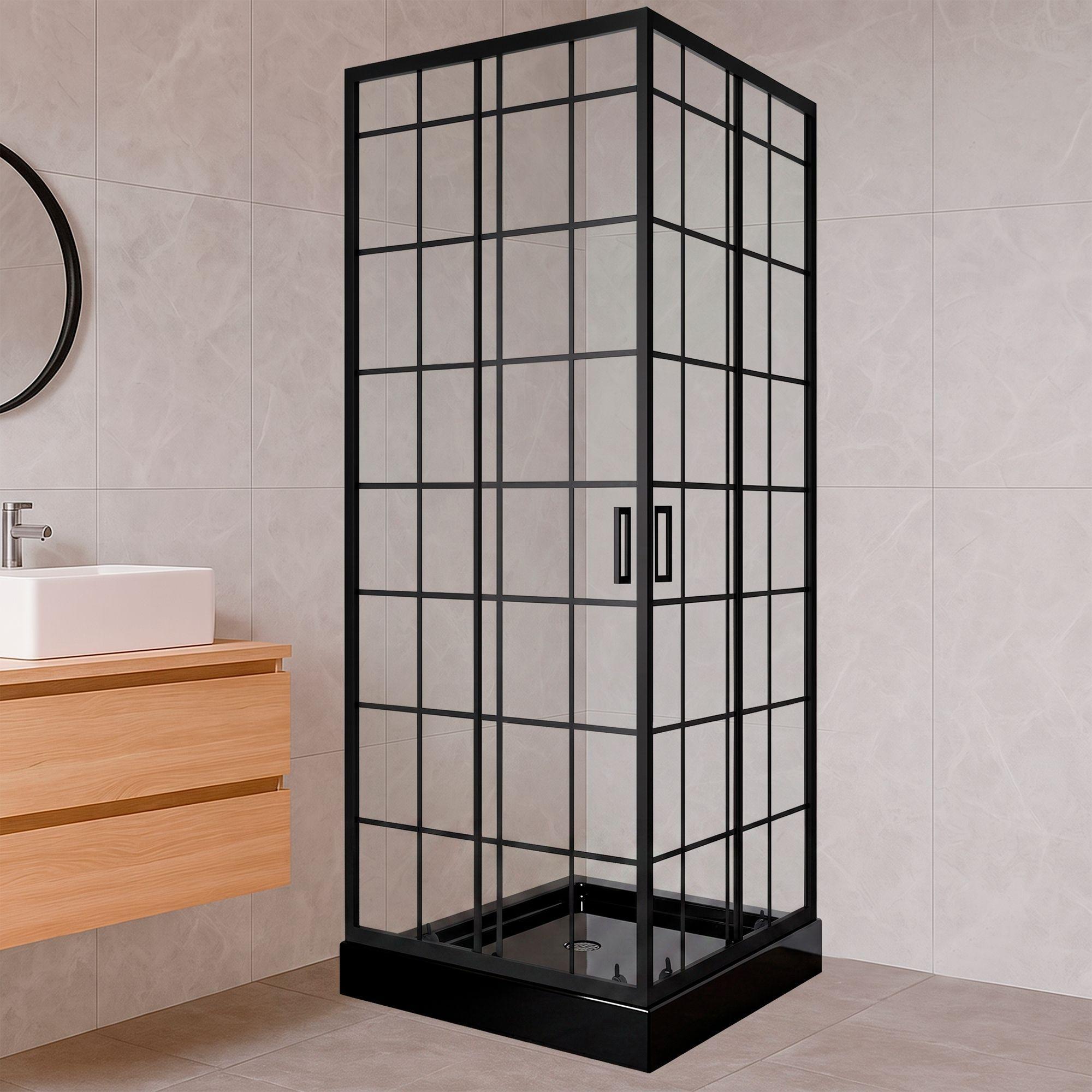 Shower Door Joytek Recto Cuadros Negros 70x70x198cm con Receptáculo-2