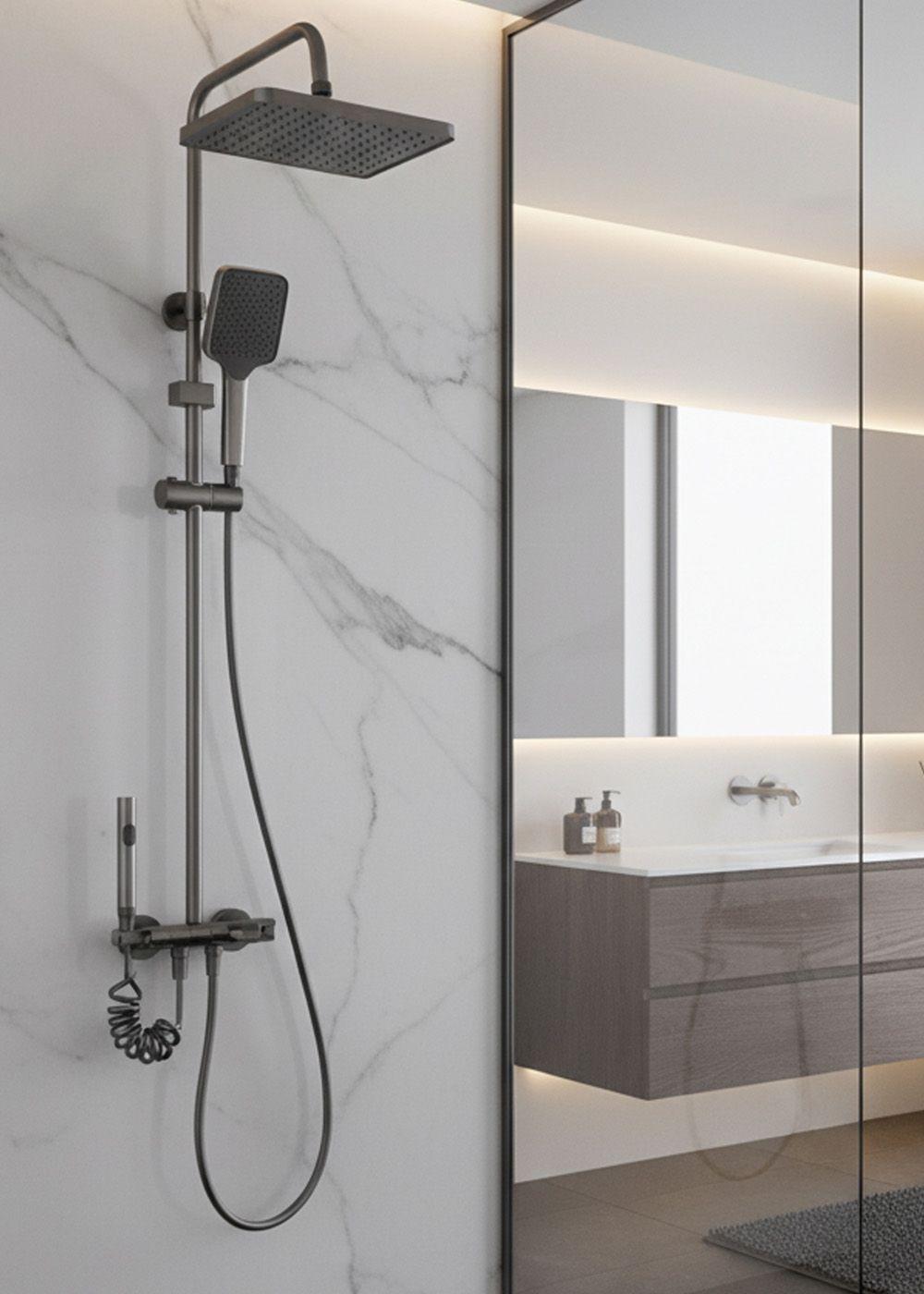 COLUMNA DUCHA TECLADO MONOMANDO 4 FUNCIONES PLATO RECTANGULAR GRIS GRAFITO-2