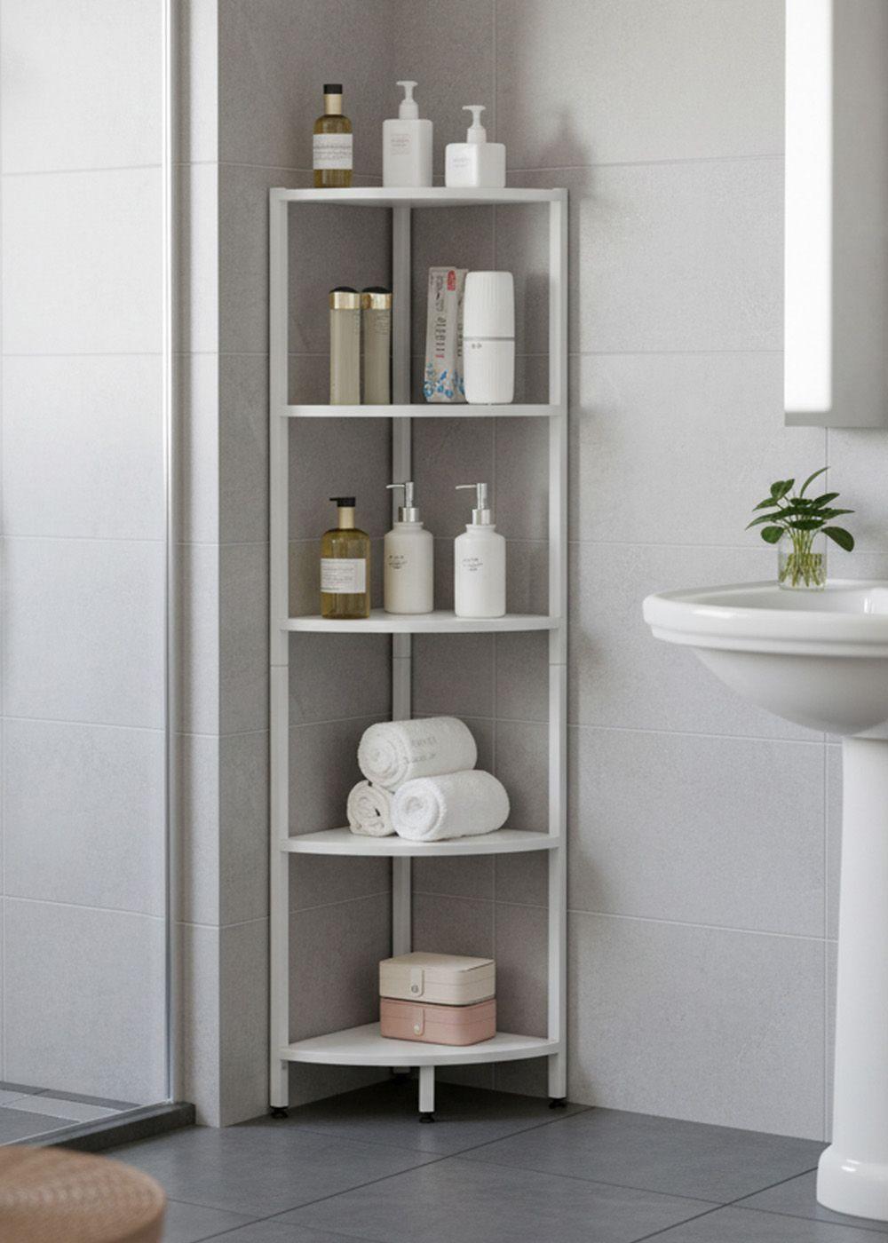 Estante Esquinero Blanco de Metal y Madera 5 Niveles 140.5x32×32 cm-2