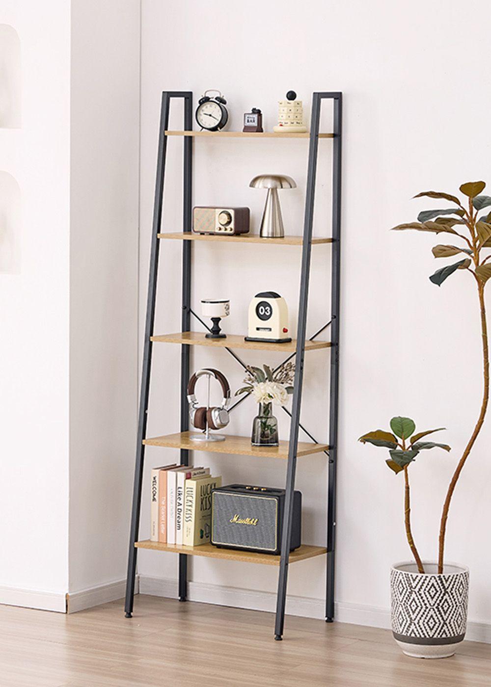 Estante Escalera de Metal con Repisas 60x35x171 cm Roble Claro-2