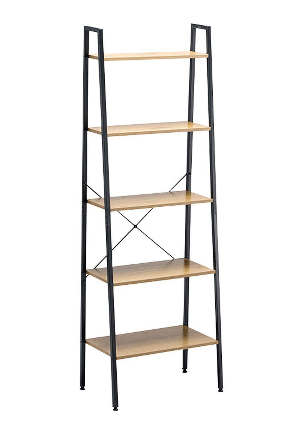 Estante Escalera de Metal con Repisas 60x35x171 cm Roble Claro-5