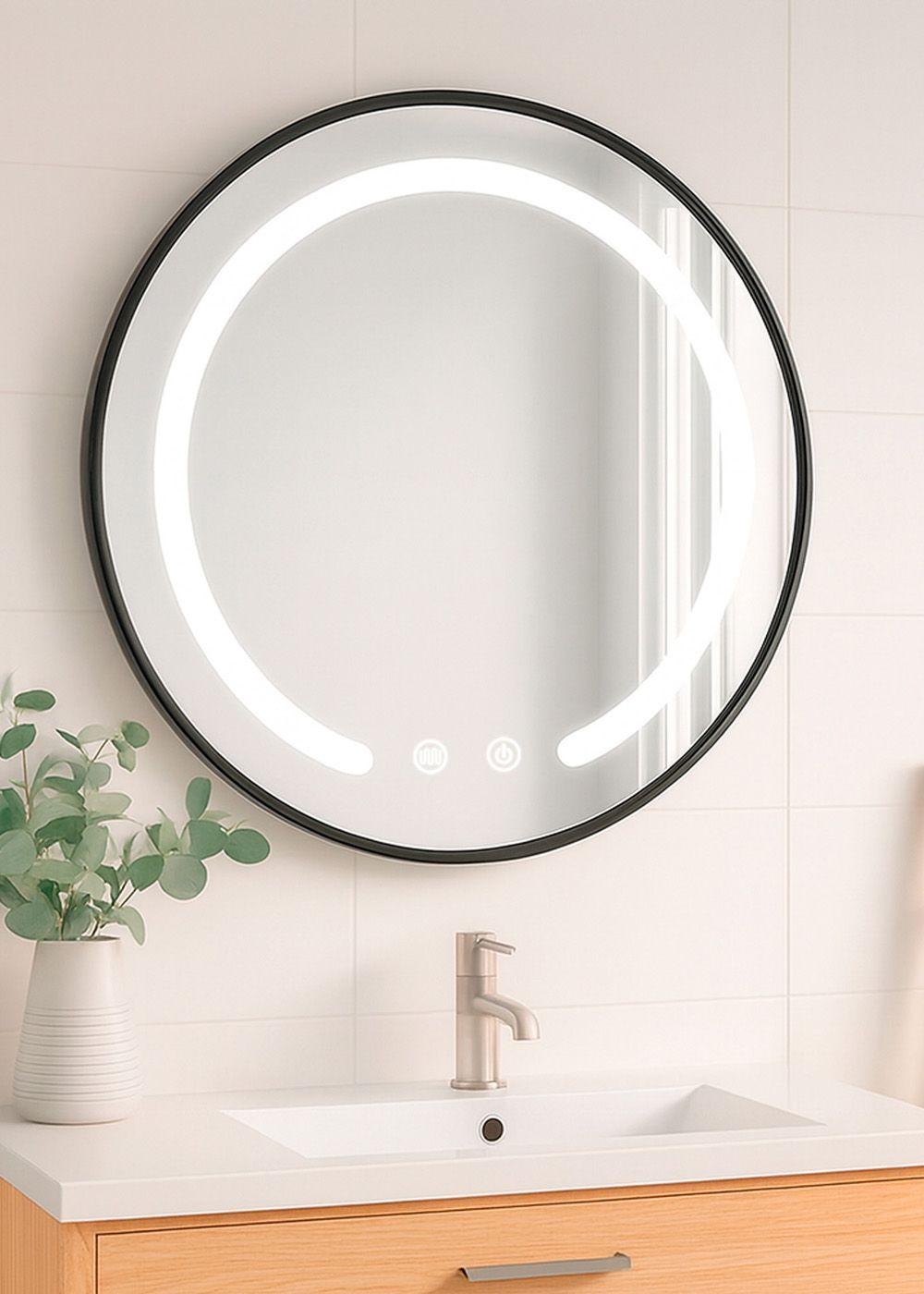 Espejo Redondo Marco Negro Touch con Luz Led 3 colores 60 cm-3