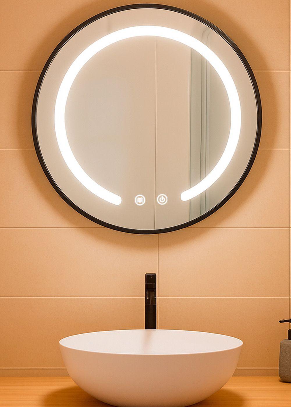 Espejo Redondo Marco Negro Touch con Luz Led 3 colores 60 cm-4