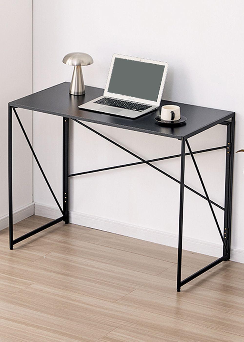 Mesa Escritorio Plegable de Metal y Madera Negro 100x50x75 cm-3