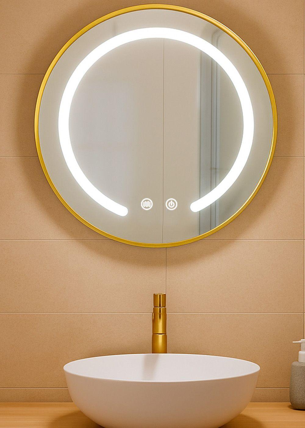 Espejo Redondo Marco Dorado Touch con Luz Led 3 colores 60 cm-4