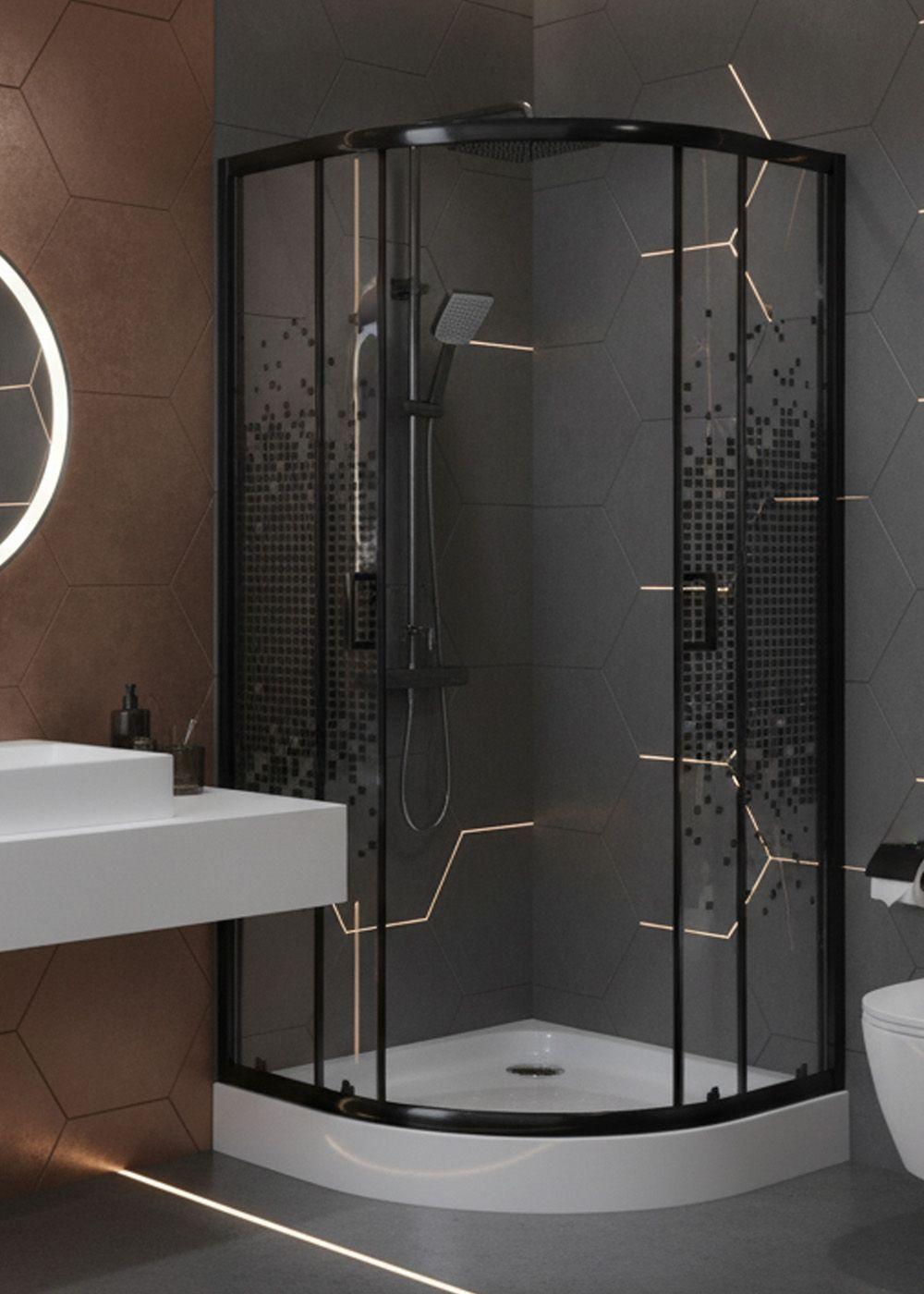 SHOWER DOOR JOYTEK CURVO MOSAIC BLACK 80X80X199 CM (INCLUYE RECEPTÁCULO) -6