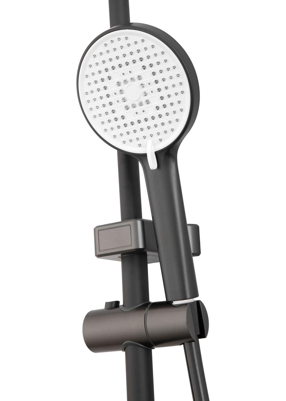 COLUMNA DUCHA TECLADO MONOMANDO 4 FUNCIONES PLATO REDONDO GRIS GRAFITO-5