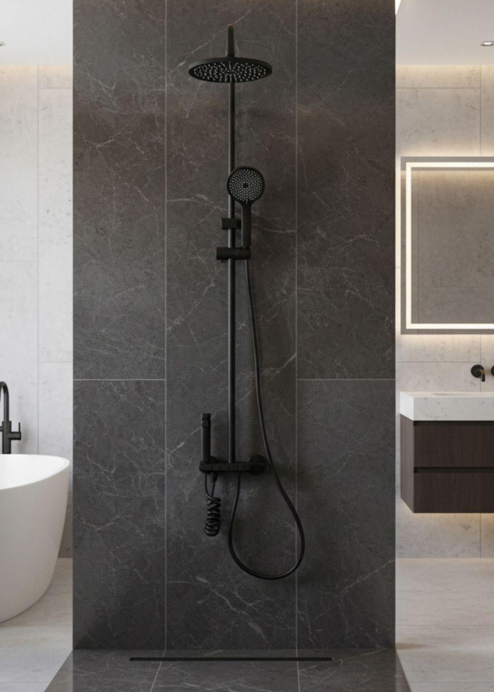 COLUMNA DUCHA TECLADO MONOMANDO 4 FUNCIONES PLATO REDONDO GRIS GRAFITO-7