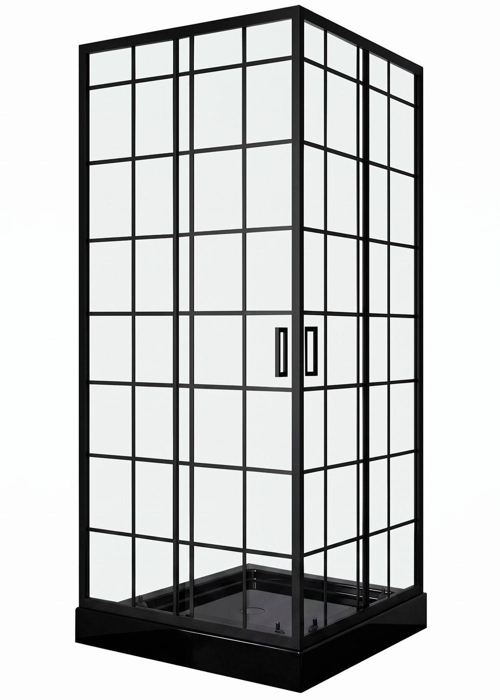 Shower Door Joytek Recto Cuadros Negros 80x80x198cm con Receptáculo-0