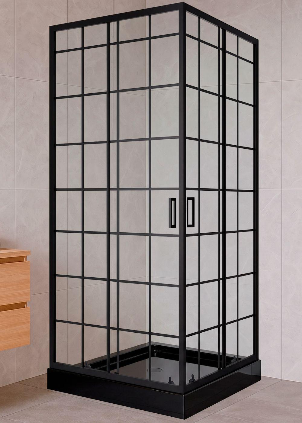Shower Door Joytek Recto Cuadros Negros 80x80x198cm con Receptáculo-1