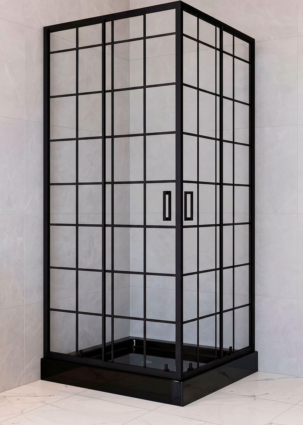 Shower Door Joytek Recto Cuadros Negros 80x80x198cm con Receptáculo-2