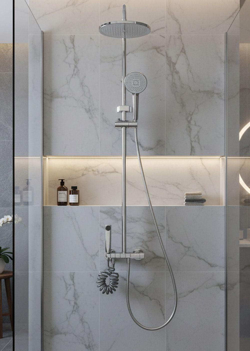 COLUMNA DUCHA TECLADO MONOMANDO 4 FUNCIONES PLATO REDONDO CROMADO-2