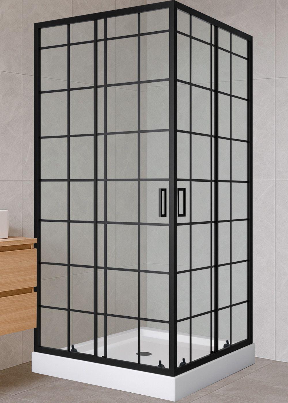 Shower Door Joytek Recto Cuadros Negros 90x90x198cm con Receptáculo-2