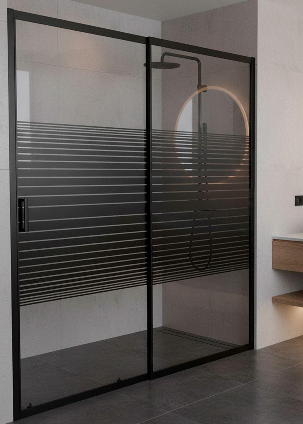 MAMPARA AJUSTABLE DE DUCHA STRAVA 160-180 LINEAS NEGRAS (2 HOJAS)-2