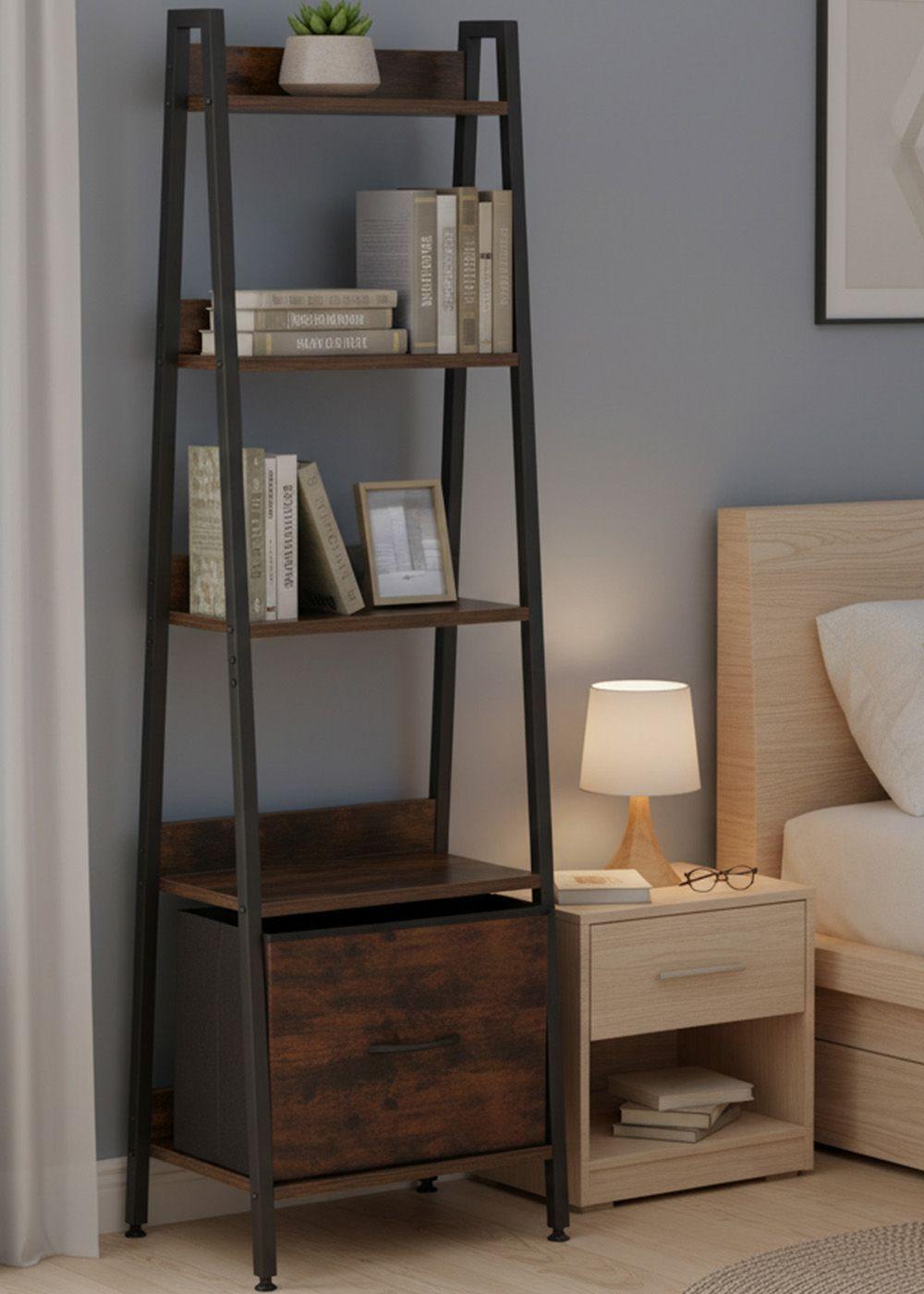 Estante Organizador Decorativo con Repisas y Cajón Inferior 141x42x29 cm-3