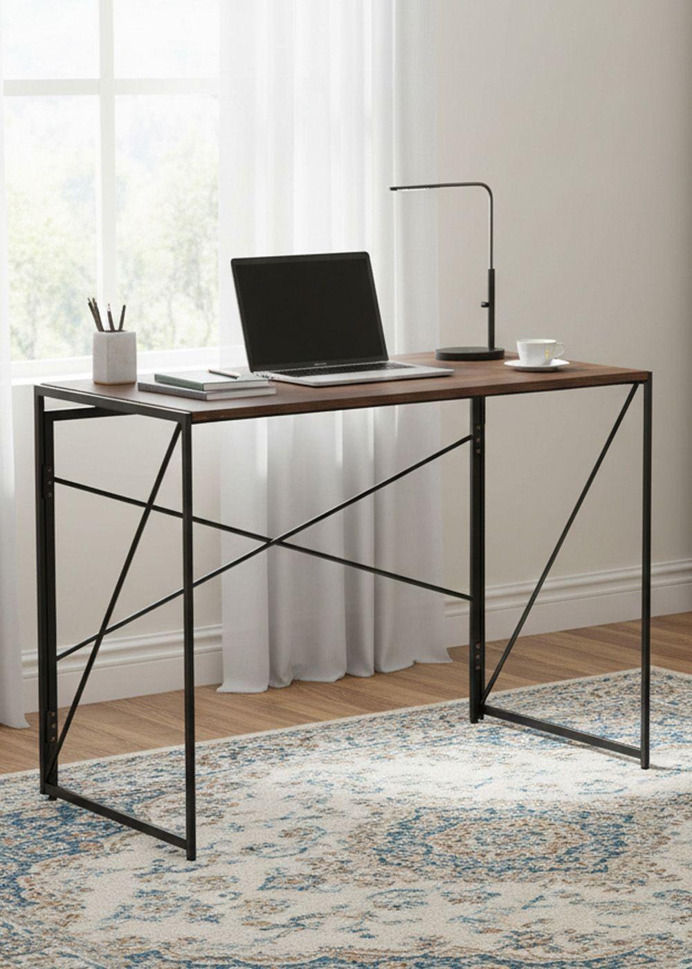 Mesa Escritorio Plegable de Metal y Madera Nogal 100x50x75 cm-2