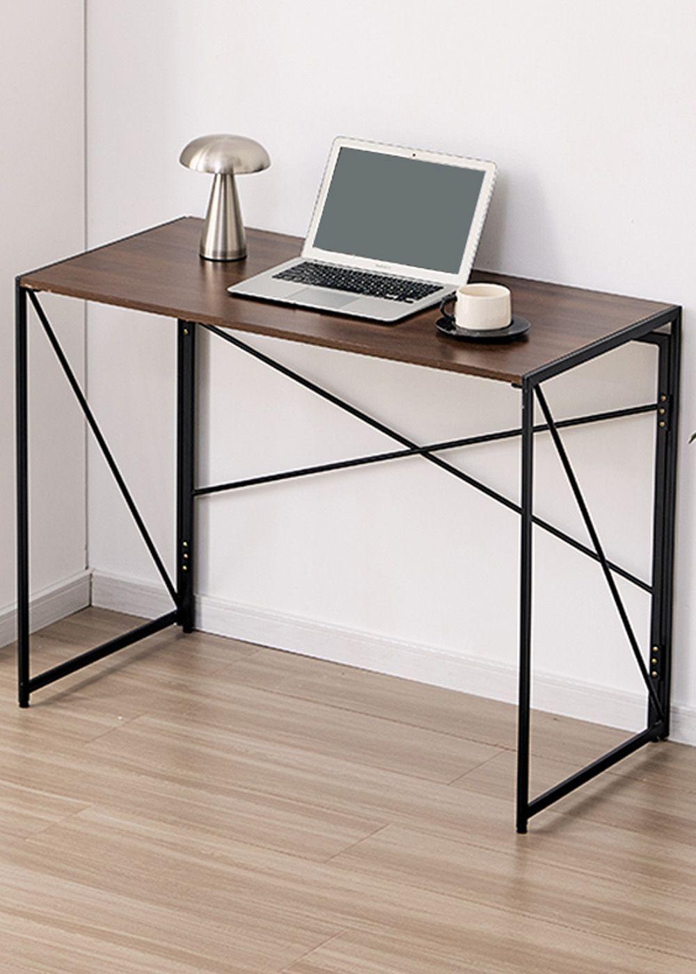 Mesa Escritorio Plegable de Metal y Madera Nogal 100x50x75 cm-3