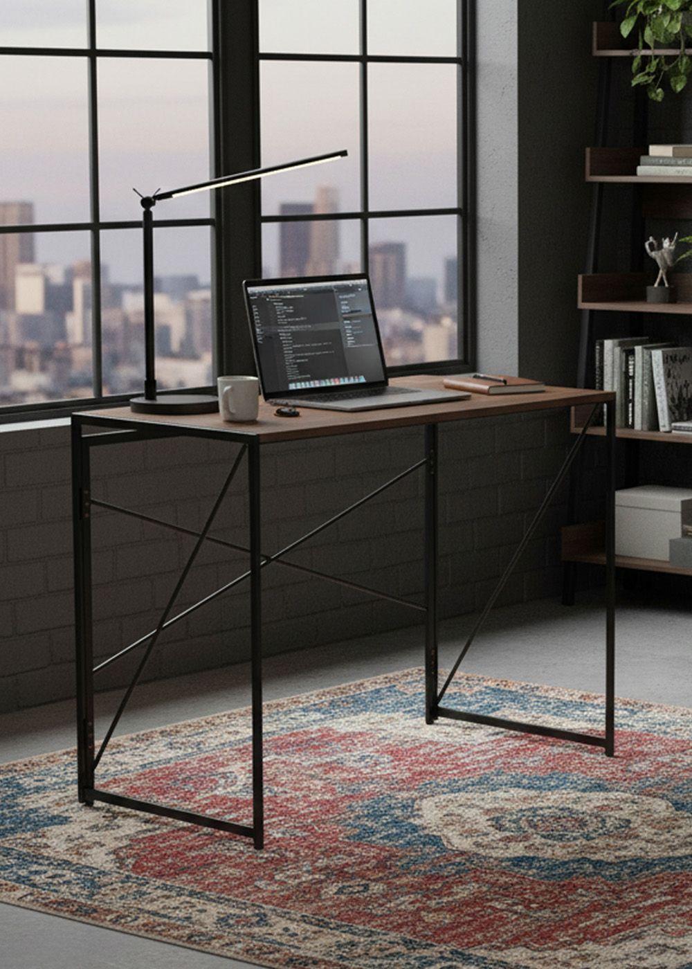 Mesa Escritorio Plegable de Metal y Madera Nogal 100x50x75 cm-4