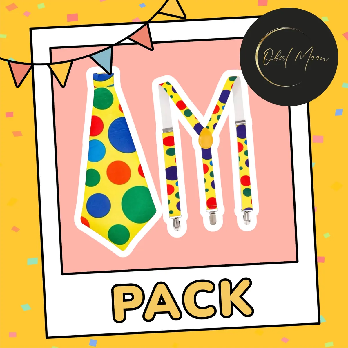 Suspensor Más Corbata Payaso, Disfraz Fiesta Amarillo Lunares-2