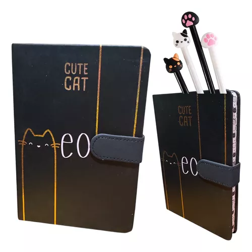 Pack Libreta Cierre Imantado 2 Lápices Tinta Diseño Gatito-0