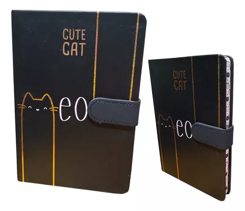 Pack Libreta Cierre Imantado 2 Lápices Tinta Diseño Gatito-1