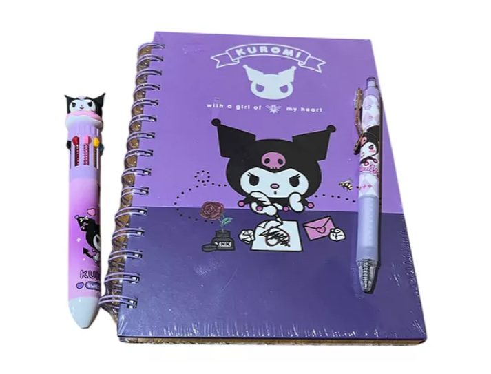 Libreta Kuromi, Lápiz 10 Colores Y Lápiz Especial Kawaii-0
