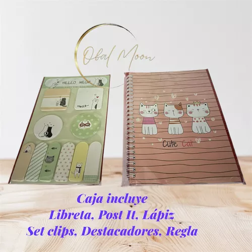 Box Libreta Caja Con Artículos De Escritorio, Kawaii Gatito-2