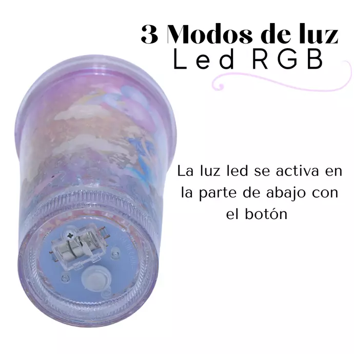 Vaso Con Bombilla Diseño Sirena Pelo Rosado Pelotitas y Luz Led Kawaii-6